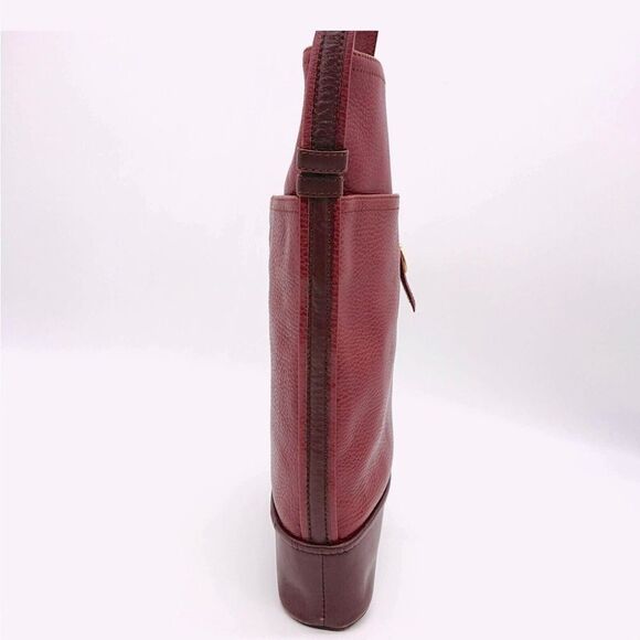 Auth Vtg Cartier Bordeaux Burgundy Two Tone Tank Must Bucket Shoulder Tote Bag - Picture 5 of 10